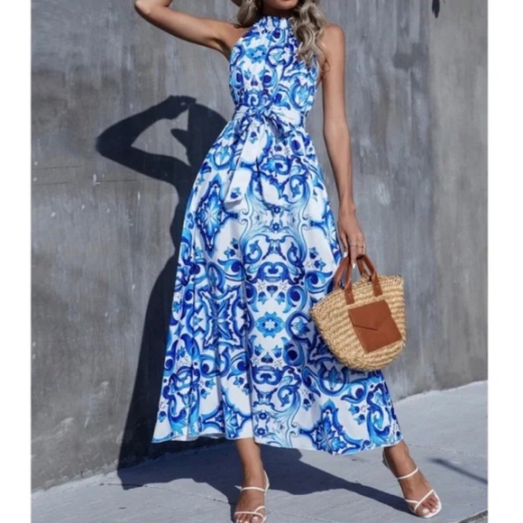 Dresses & Skirts - Boho Blue Maxi Dress Casual Minimalist